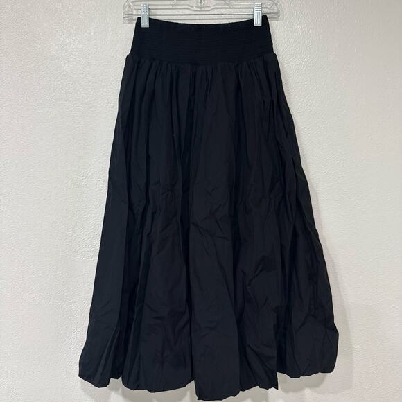 NWT Madewell Poplin Smocked Bubble Midi Skirt True Black Size XXS - Picture 3 of 8